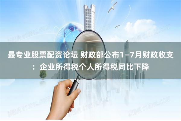 最专业股票配资论坛 财政部公布1—7月财政收支:企业所得税个人所得税同比下降